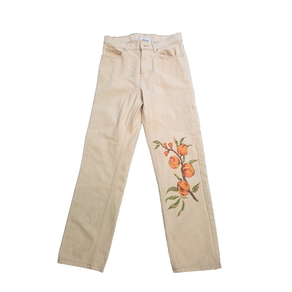 BDG Urban Outfitters Fruit Print Utility Jean 26/30 in Cream Denim Straight
